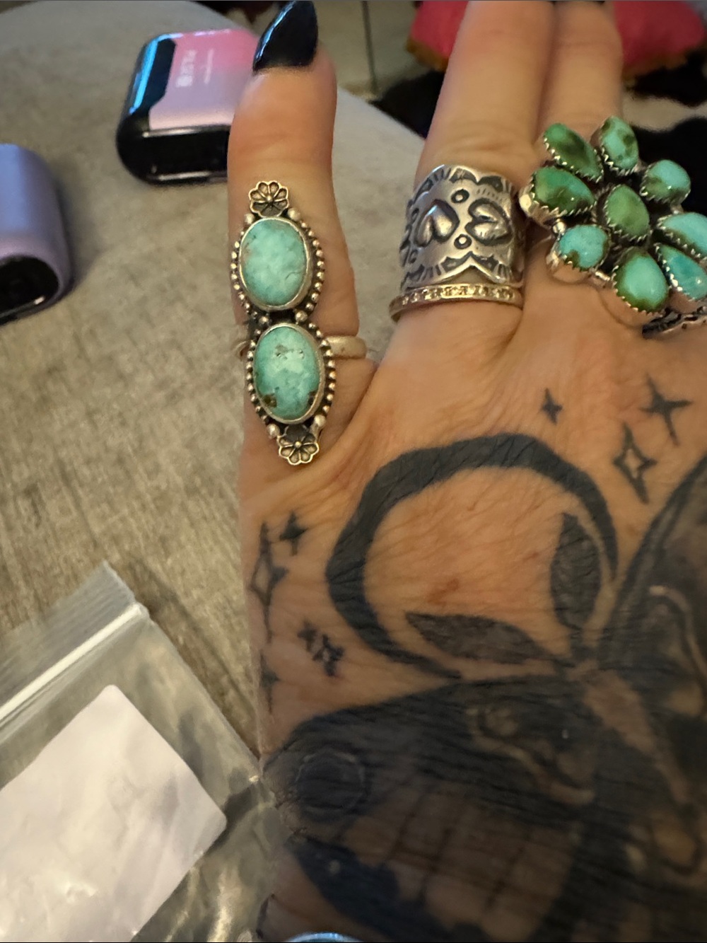 Double Oval whitewater Turquoise Ring in Silver 925  Setting - Turquoise